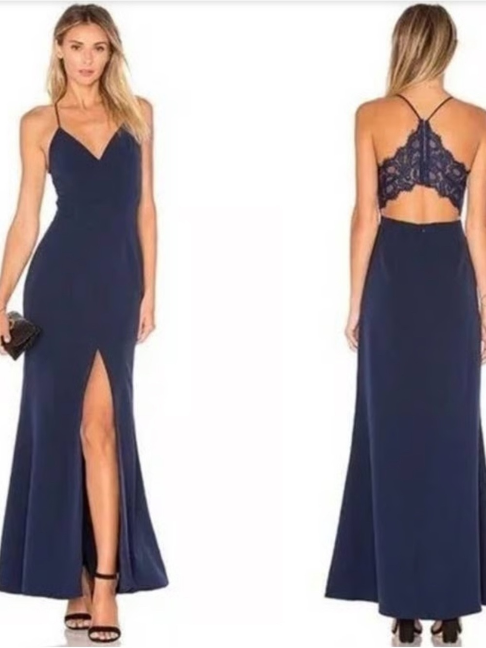 Lovers + Friends Navy Lace-Back Column Dress